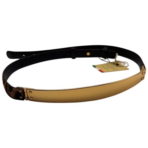 Punto Fibbia Womens Sz M Leather Calf Hair Cheetah Belt Gold Plate NWT main image 5